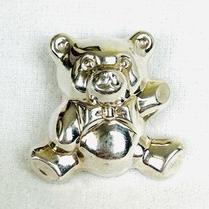 STERLING SILVER .925 Puffy Teddy Bear Pin/Brooch & Pendant New Mom Grandma Gift